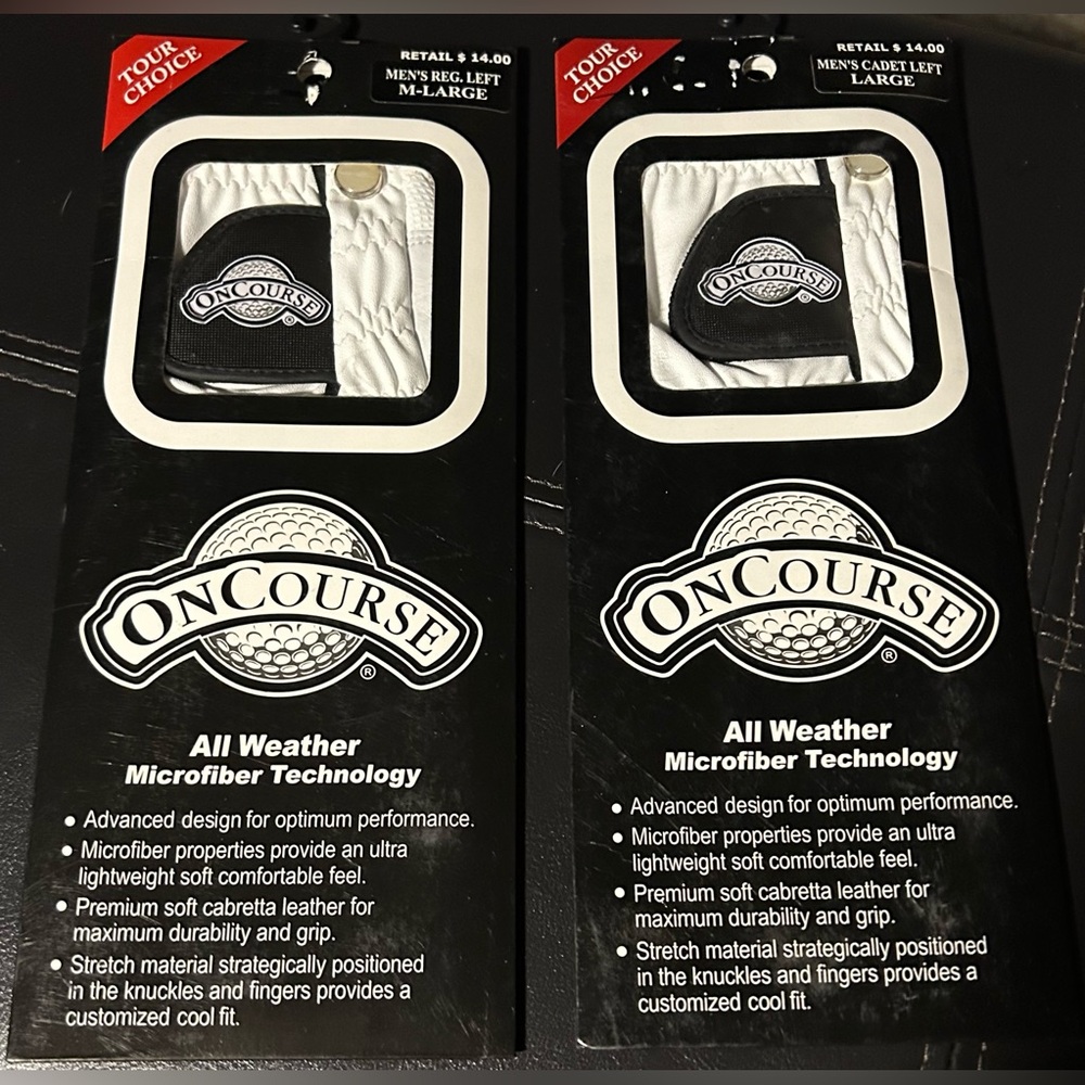 2-OnCourse All Weather Golf Gloves
Men’s 1- left Large, 1- M-L